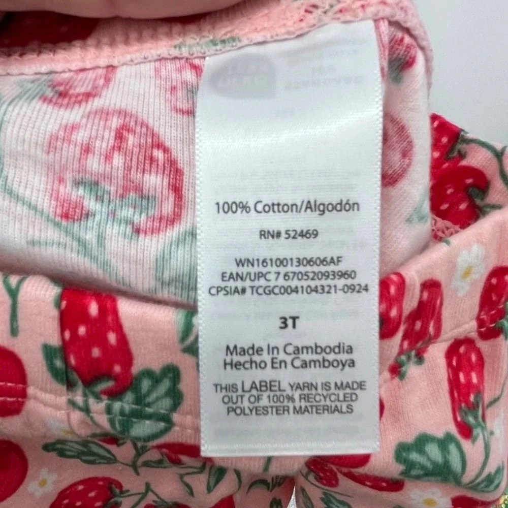Pink Strawberry Cherry Print Pajamas Girls 3T Snug Fit 2pc Set Springtime‎ Cute